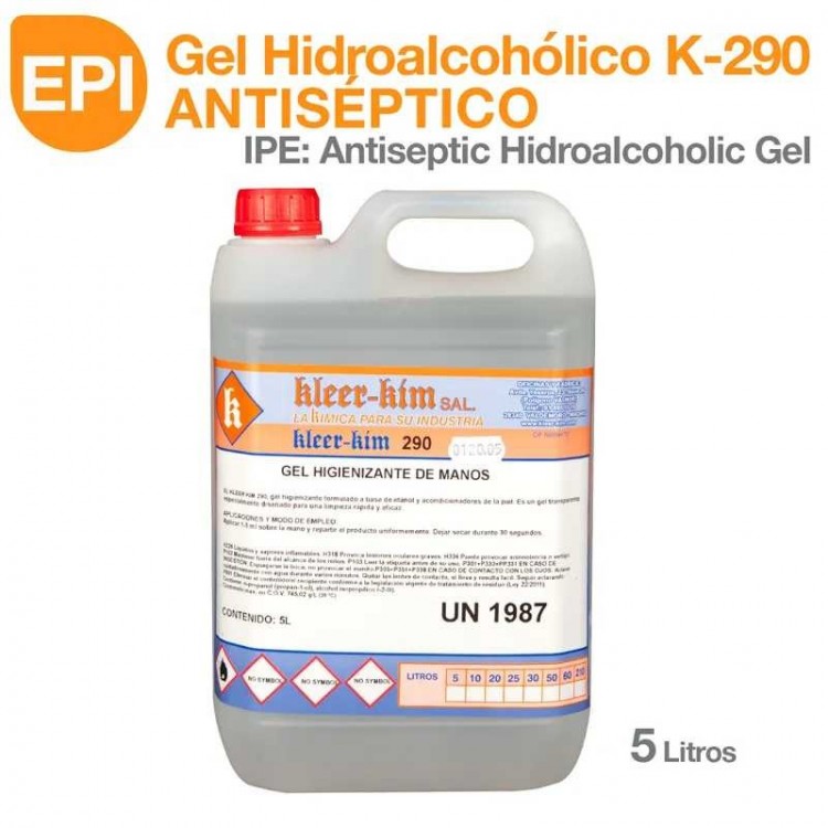 EPI: GEL HIDROALCOHÓLICO ANTISEPTICO K-290/5 5 Litros