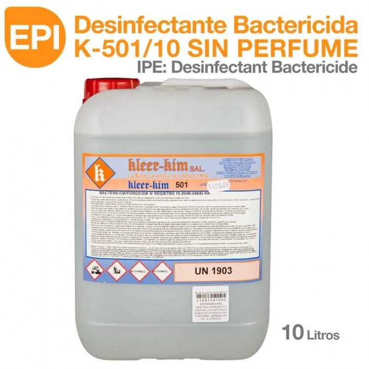 EPI: DESINFECTANTE BACTERICIDA SIN PERFUME K-501/10 10 Litros