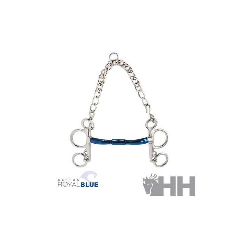 BOCADO SEFTON ROYAL BLUE PELHAM EMBOCADURA RECTA GIRATORIA CON ARCO